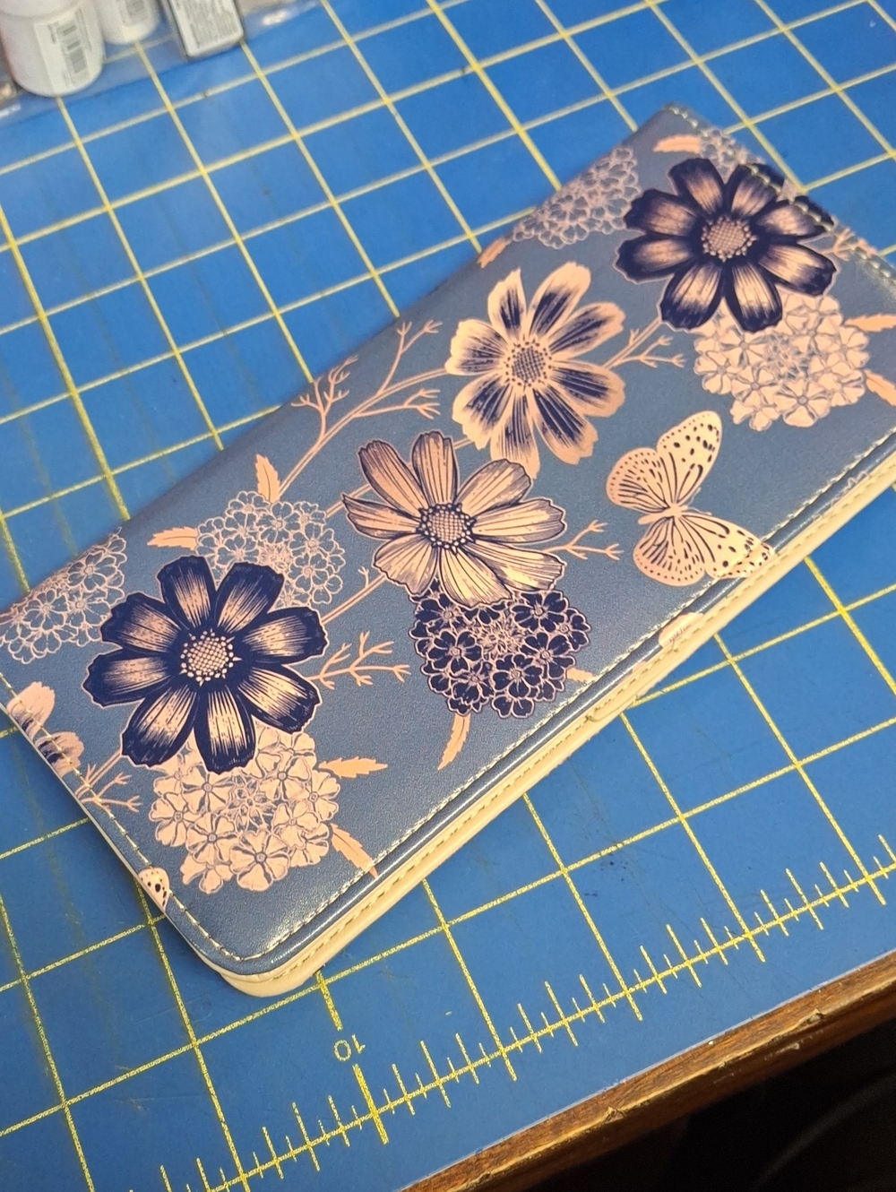 Floral Butterfly Travel Wallet - Blue Pale Pink Wallet 8x4x0.75